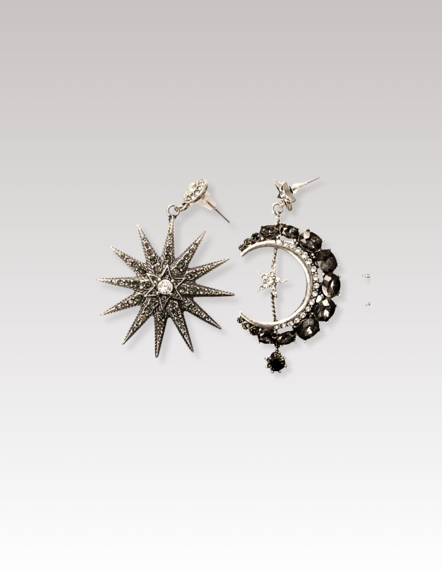 Star moon black earring